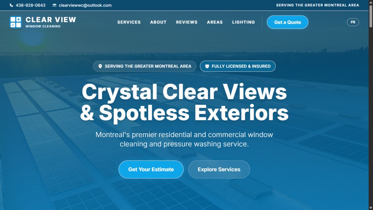 Screenshot of the Clearview Exterior website designed by Normandin Systems