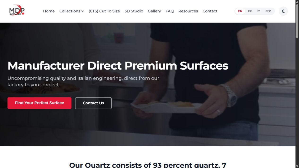 Screenshot of the MDP Surfaces website designed by Normandin Systems