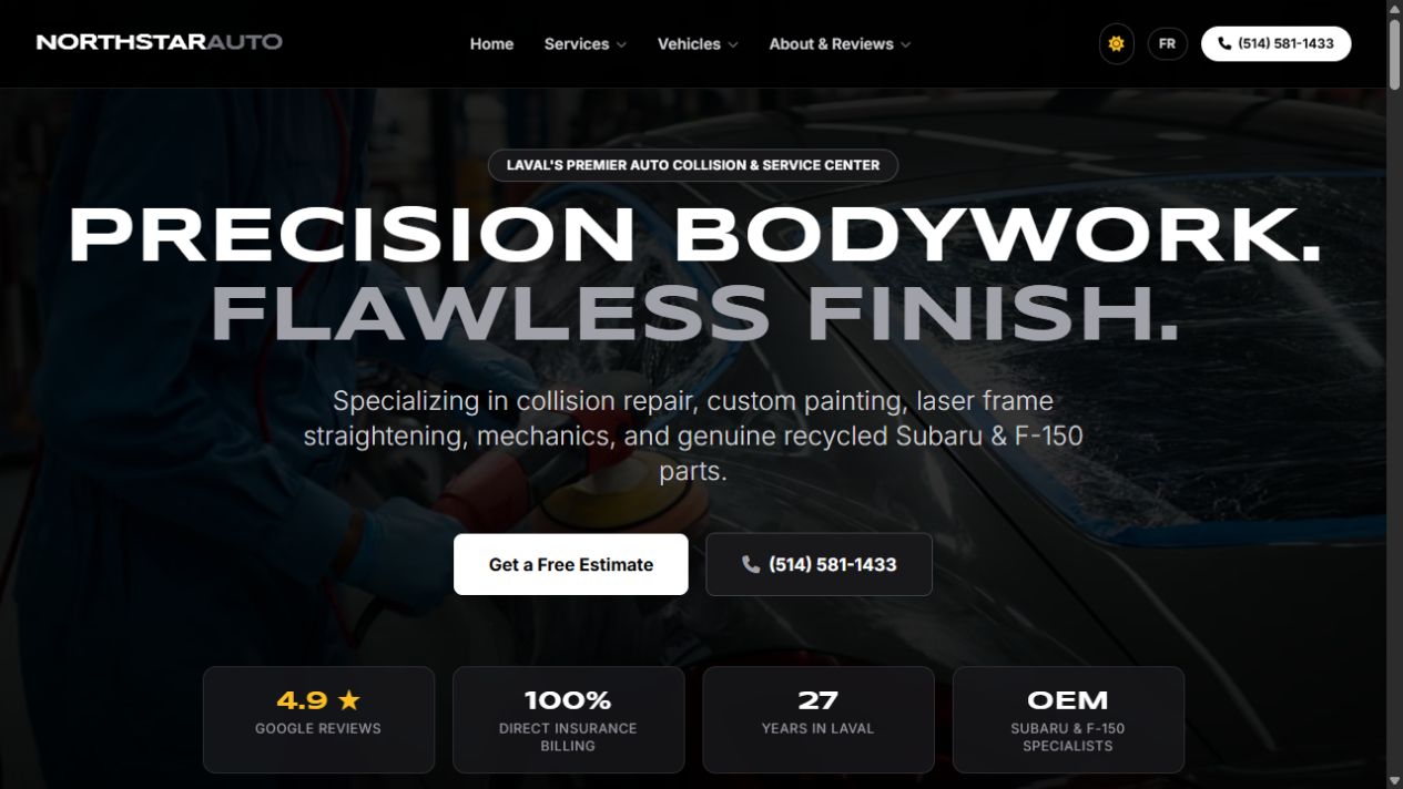 Screenshot of the Northstar Auto website designed by Normandin Systems