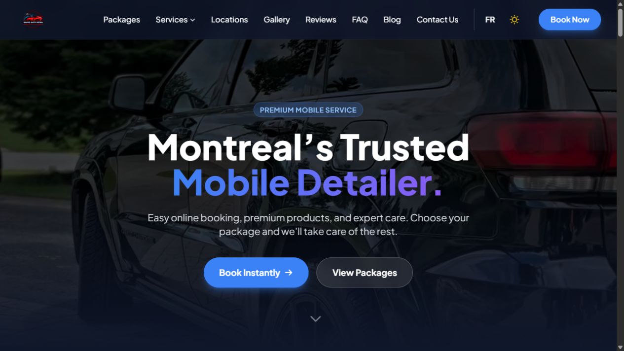 Screenshot of the Sauvé Detailing website designed by Normandin Systems