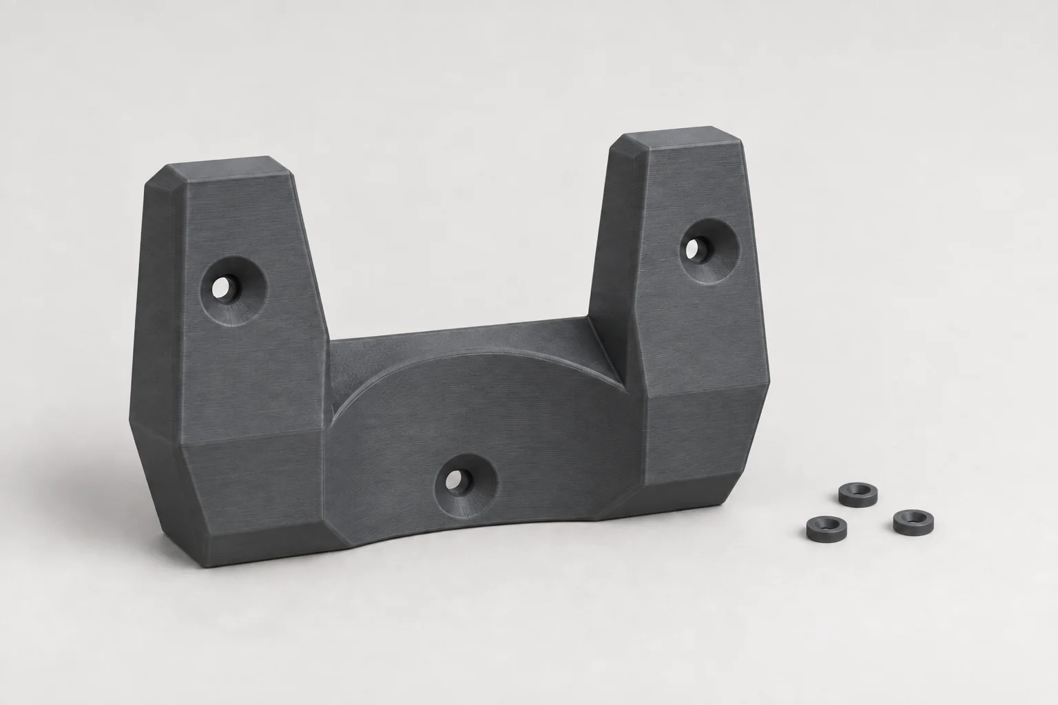 Model-based studio visualization of the M18 3017-20 blower mount beside three optional printed washers.
