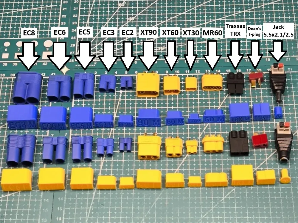 Creator design reference for Power Connector Storage Caps — 12 Female Versions; included printed parts are specified in the listing.