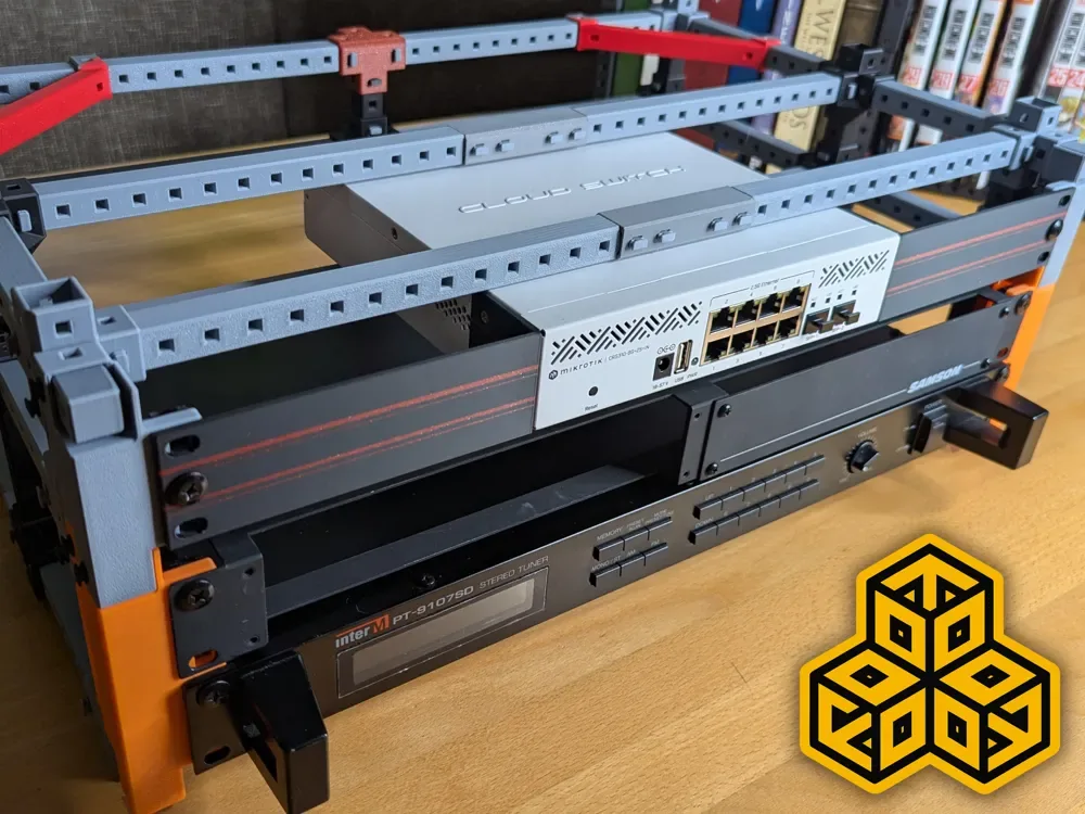Creator design reference for HomeRacker 1U Rackmount Bracket Pair; included printed parts are specified in the listing.