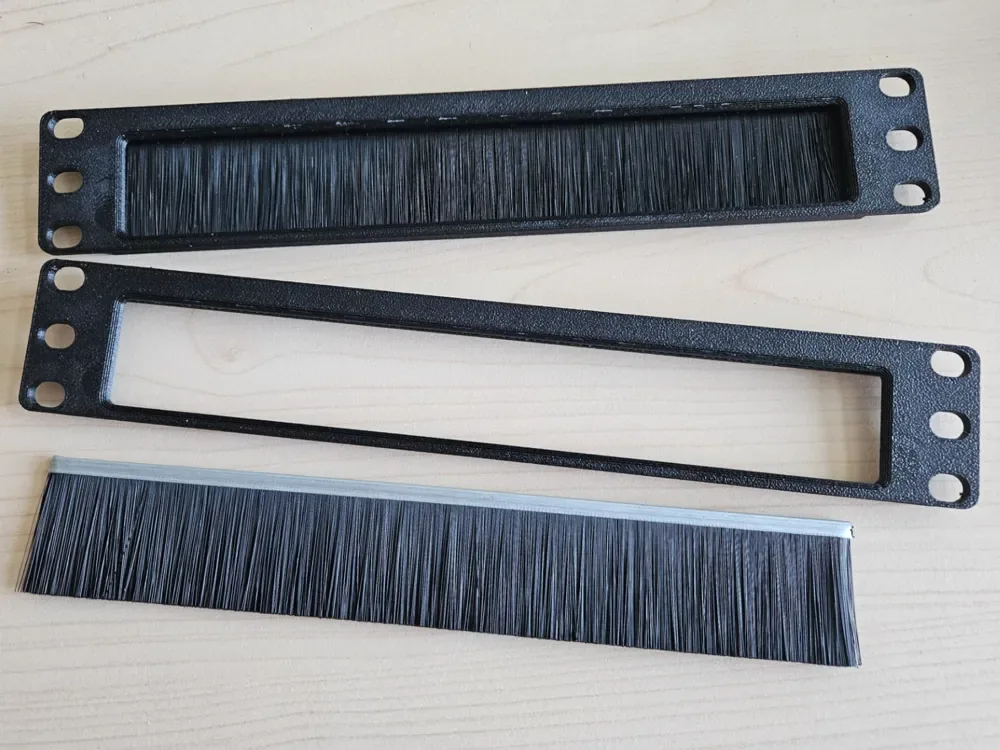 Creator design reference for 10-inch Rack Cable Brush Panel — Printed Frame; included printed parts are specified in the listing.