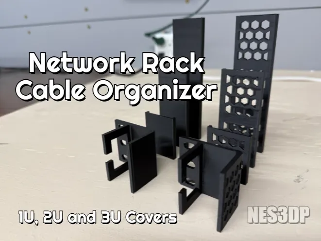 Creator design reference for Network Rack Cable Organizer — 1U; included printed parts are specified in the listing.