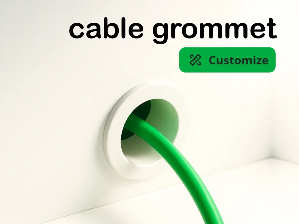Creator design reference for Round Cable Grommet — 60 mm Outer Flange; included printed parts are specified in the listing.