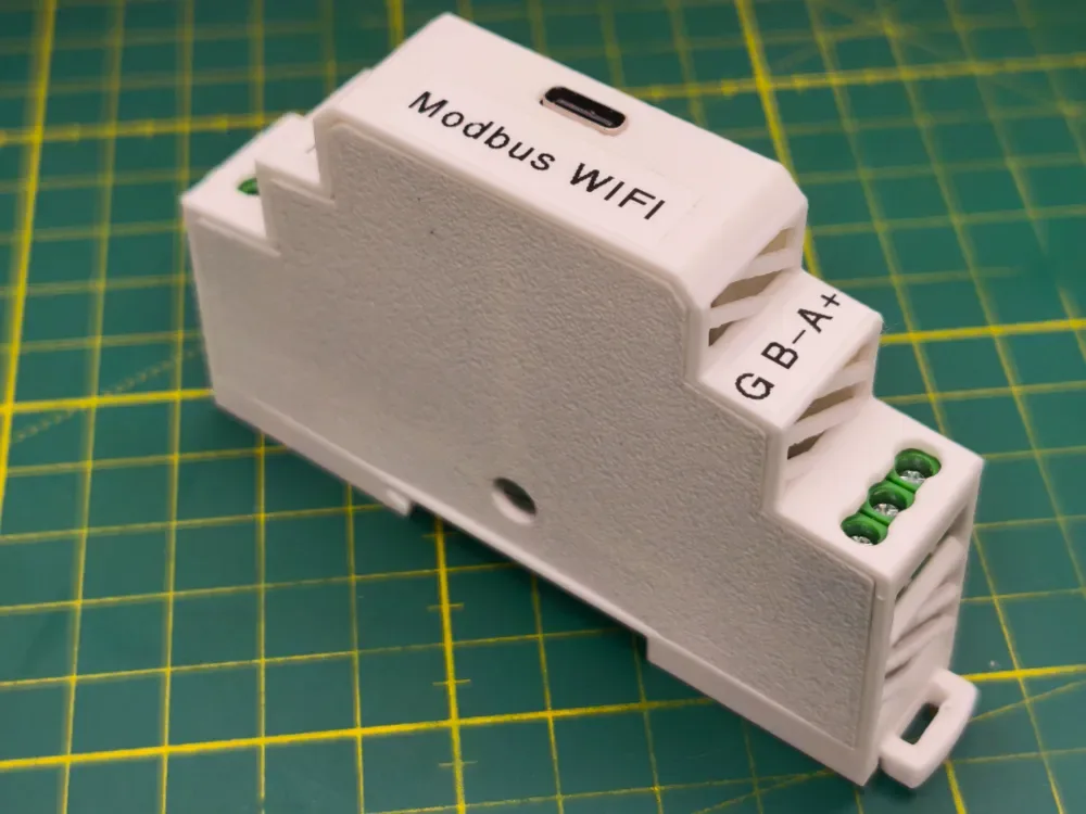Creator design reference for DIN-Rail ESP32 Project Enclosure; included printed parts are specified in the listing.