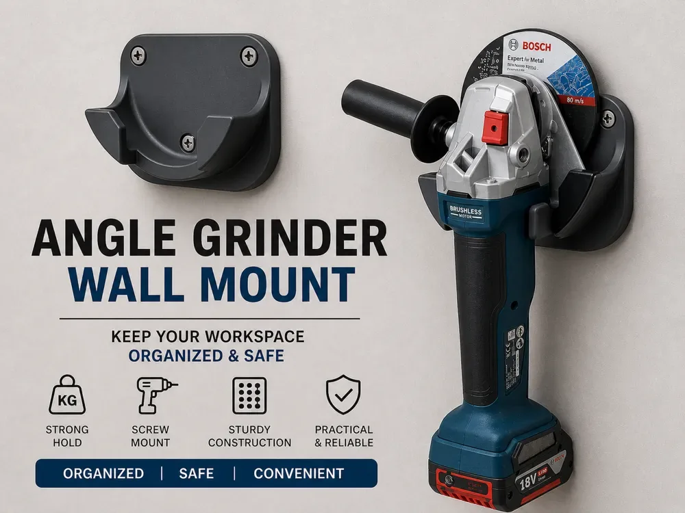 Creator design reference for Angle Grinder Wall Holder; included printed parts are specified in the listing.