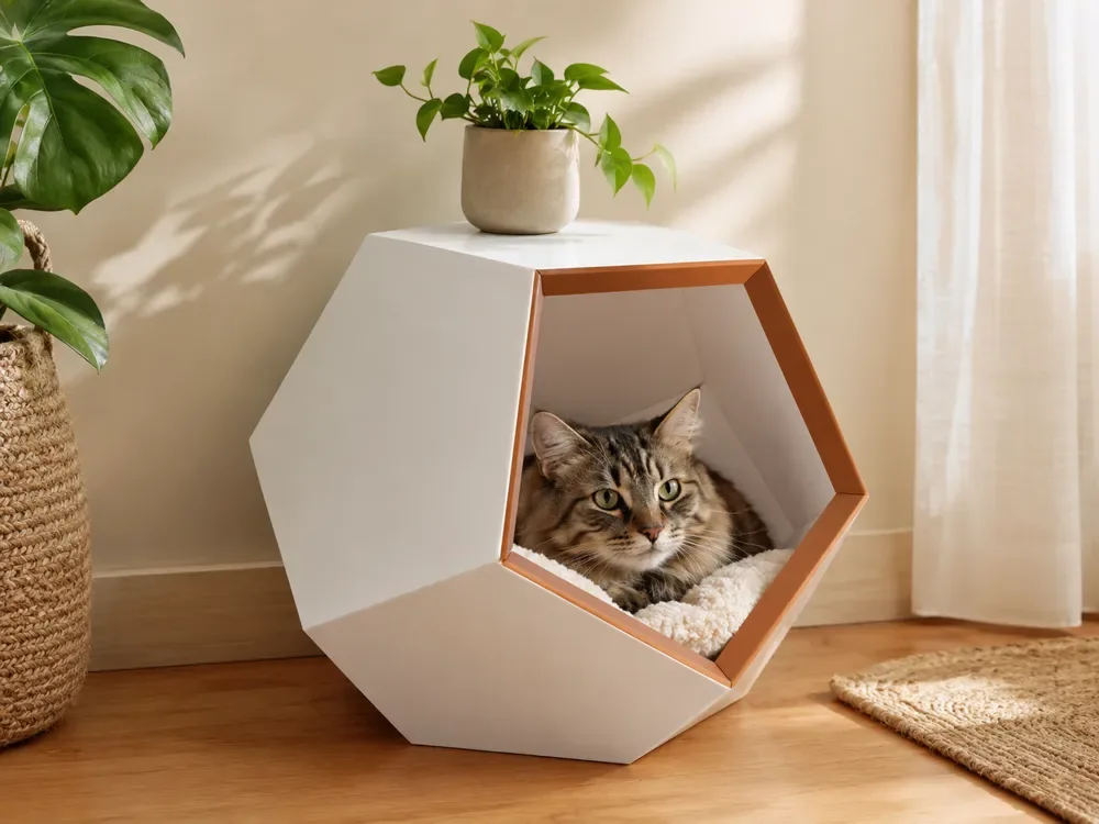 Creator design reference for Pentagon Cat Cave — 71-Piece Printed Kit; included printed parts are specified in the listing.