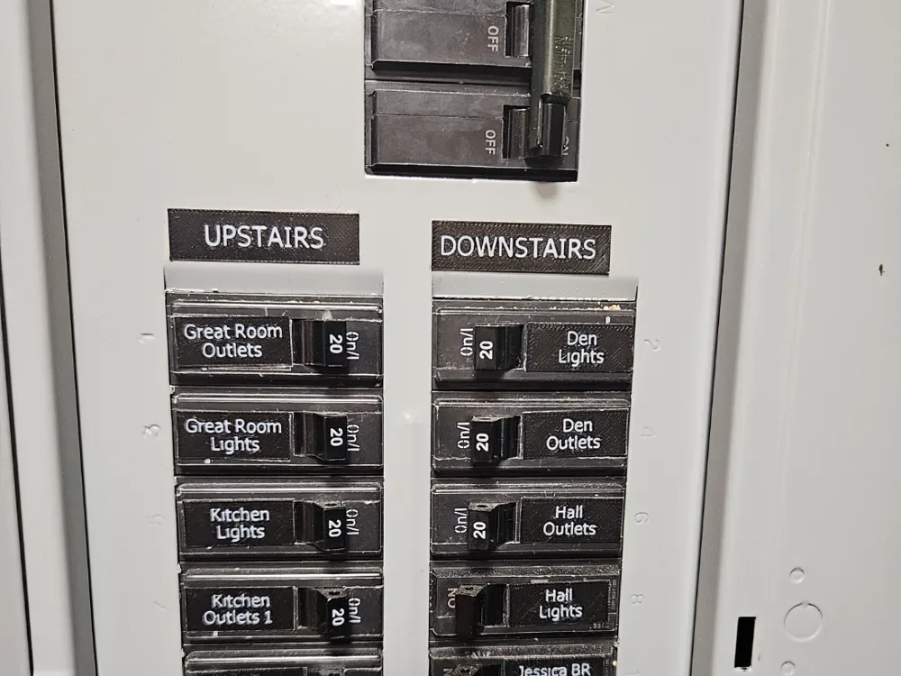 Creator design reference for Breaker Panel Identification Labels — Stock 27 Pack; included printed parts are specified in the listing.