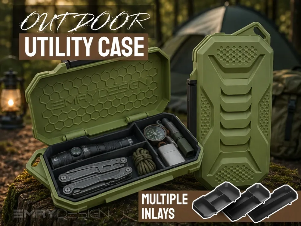 Creator design reference for Hinged Utility Case; included printed parts are specified in the listing.