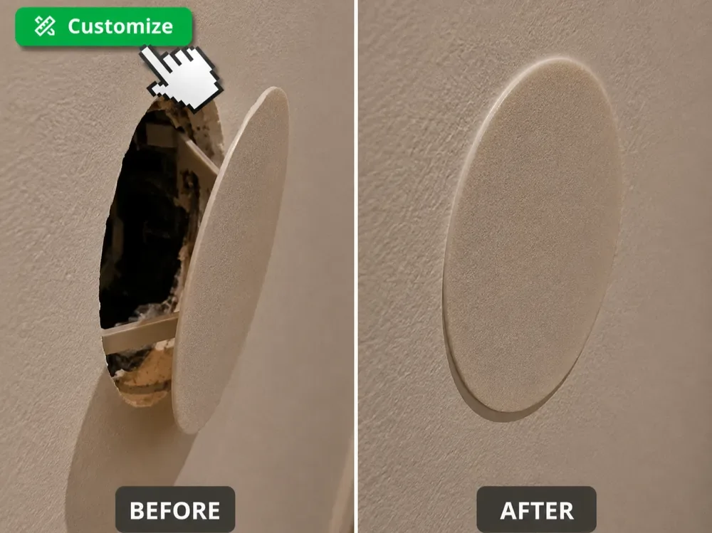 Creator design reference for Round Wall Hole Cover; included printed parts are specified in the listing.