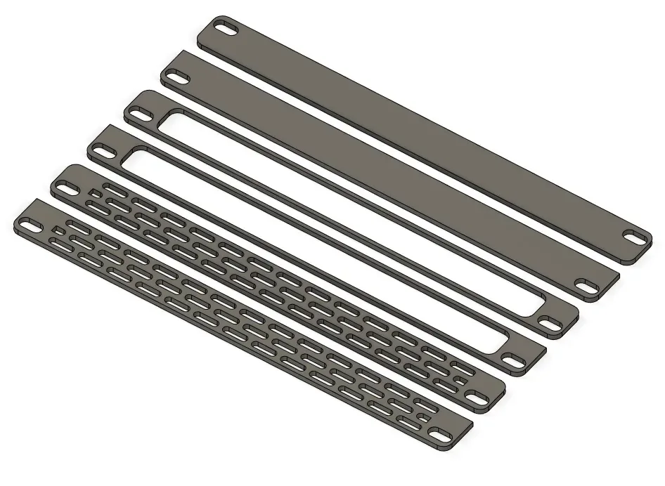 Creator design reference for 10-inch Half-U Rack Blank — 3 mm Solid; included printed parts are specified in the listing.